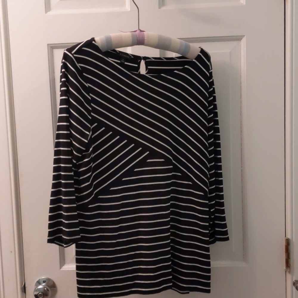 TALBOTS Black and White Striped Tunic